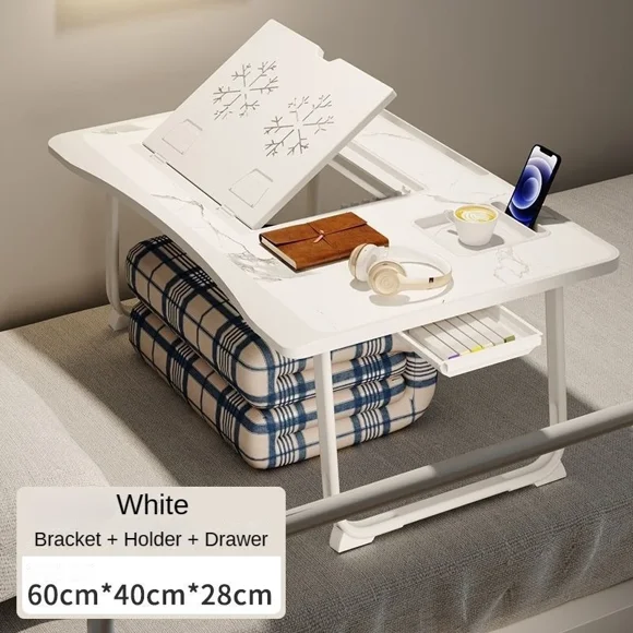 Foldable Laptop Desk for Bed with 6 Gear Adjustable Height Stand, Lap Table, Breakfast Tray, Writing Desk with Drawer for Working and Gaming
