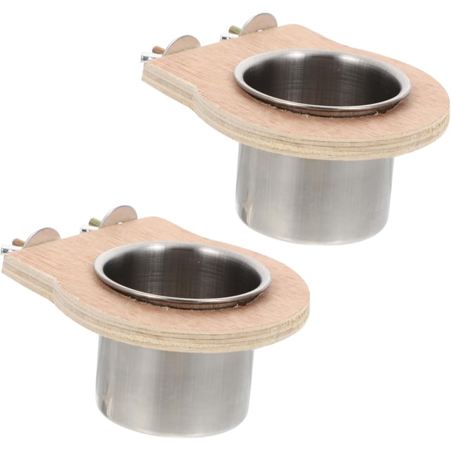 Cuencos de acero inoxidable con marco de madera para pájaros. Baño y comedero para loros, cacatúas y periquitos. Fáciles de colgar en la jaula. Seguros para la comida.