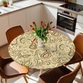 thumbnail image 3 of Beige Brown Green Fitted Tablecloth with Elastic Edged, Round Table Cloth for Dining Table, Retro Botanical Abstract Art Waterproof Oil Proof Table Cover for Indoor Outdoor 55"-60", 3 of 8