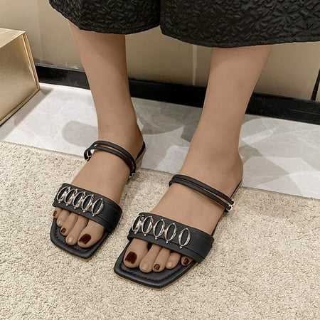 

Hvyesh Sandals for Women Dressy Summer Fashionable Slippers Square Toe Sole Mules Casual Shoes Soft Sole Sandals Size 7.5