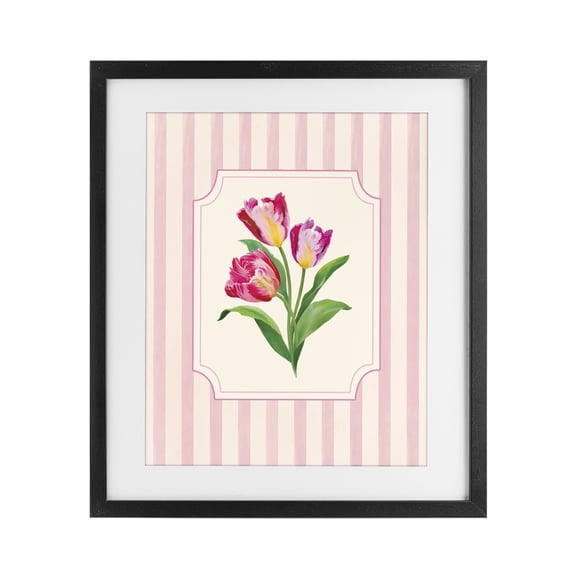 Stupell Industries French Country Magenta Tulips over Stripes Black Framed Print Under Glass, 13 x 16, by Diane Neukirch