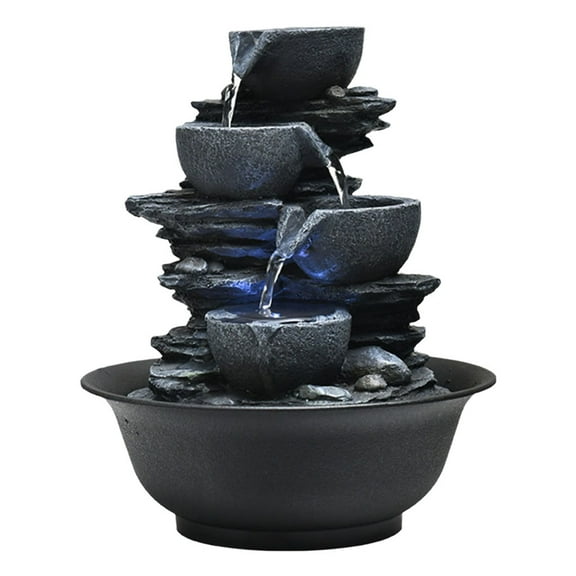 YWMJZEU Electric Indoor Tabletop Water Fountain with LED Lights Feng Shui Zen Meditation E