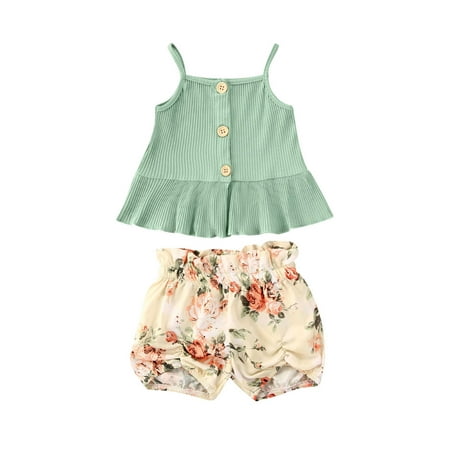

Canrulo Toddler Baby Girl Summer Clothes Ruffle Knitted Halter Crop Tops Floral Short Pants Outfits Blue 4-5 Years