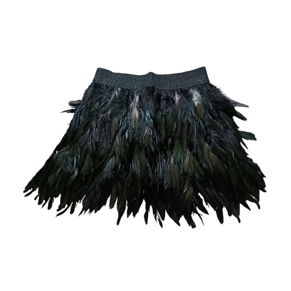 Wxqbjtam Feather Fringe Leather European and American Street Feather Skirt Hip Mini Skirt
