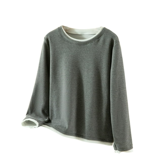 FAIWAD Womens Long Sleeve Tops Fleece Lined Base Layer Undershirt Solid Color Thermal Blouses