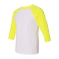thumbnail image 2 of Unisex Three-Quarter Sleeve Baseball Tee Color White/ Neon Yellow X-Large Size, 2 of 4