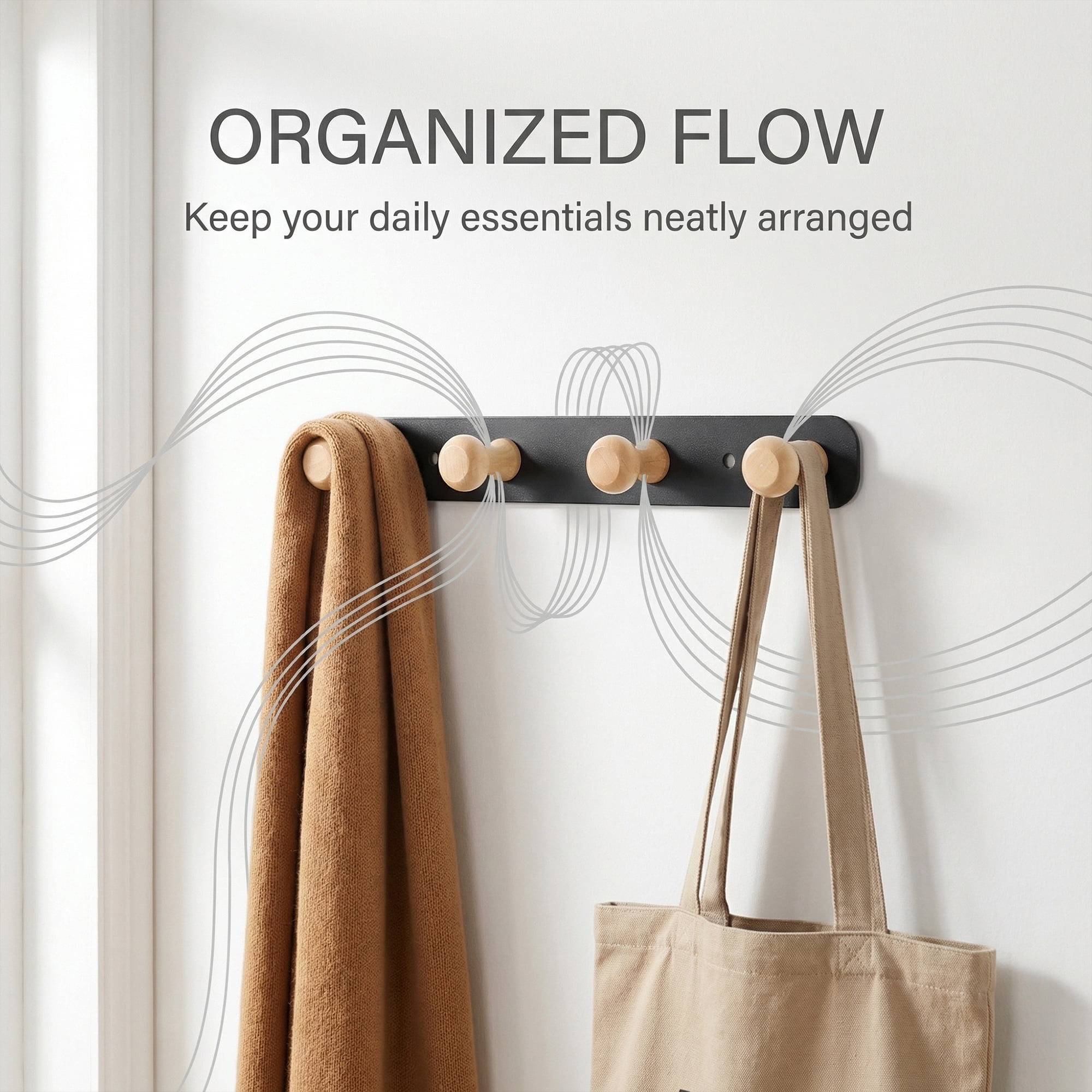 Unique Bargains Coat Rack Wall Mount Aluminum Alloy Wood Hook Hat Rack Gray 11"x1.3"