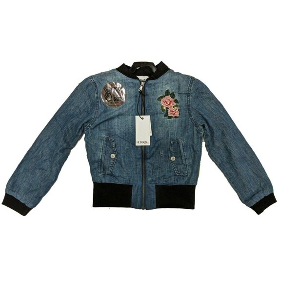 Hudson Kids Girl's 2 Piece Set Bomber Jacket and Peasant Top, BLUE - ROSE, L New with box/tags