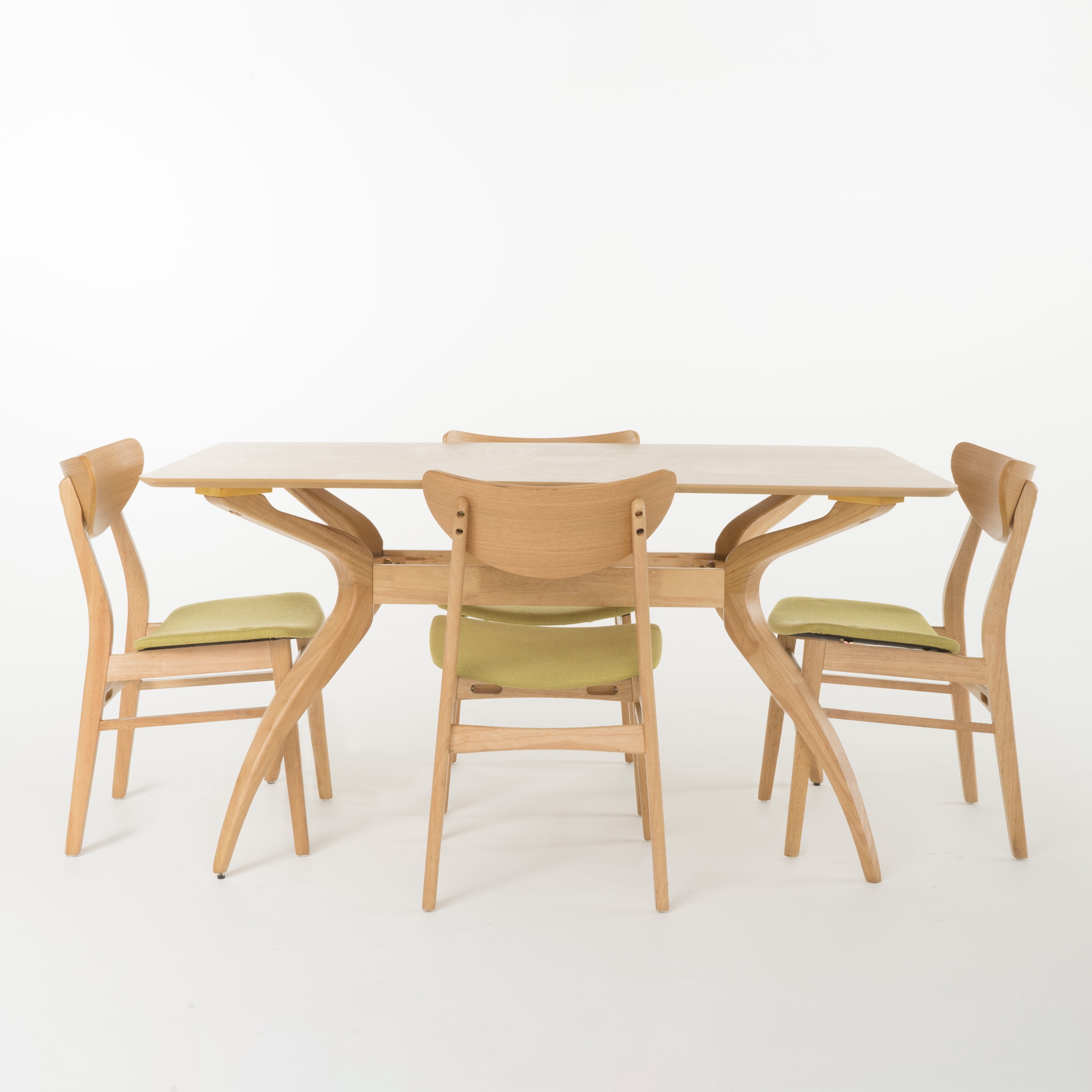 Noble House Ava Natural Oak Wood Green Tea 5 Piece Dining Set