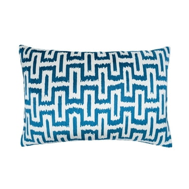 Omega Blue Silk Velvet Ikat Pillow, 16" X 24"