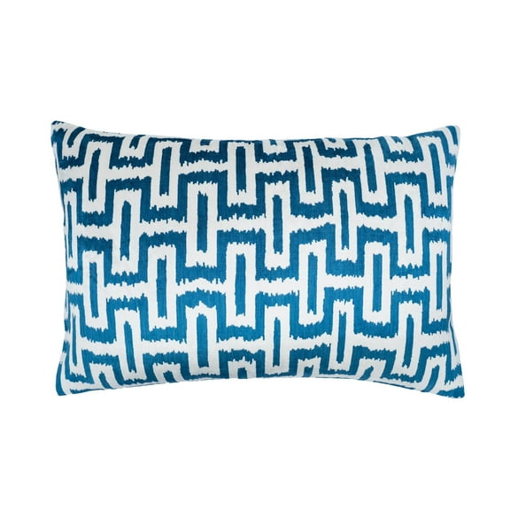 Omega Blue Silk Velvet Ikat Pillow, 16" X 24"