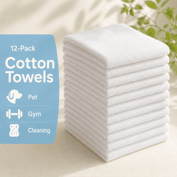 Jmr White Bath Towels Bulk Pack Of 12 (20x40) -ton Lightweight & Quick-dry For Hotel Rental Properties Gymmerciales