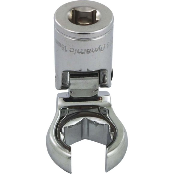 Dynamic Tools D008768 3/8" Drive Metric 18mm Flex Head with Crow Foot Flare Nut Socket, Chrome Finish