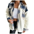 thumbnail image 3 of DDAPJ pyju Women's Fuzzy Sherpa Jacket Fleece Spliced Plaid Shirt Jackets Button Down Shacket Coat with Pockets Blue XL, 3 of 7