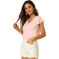thumbnail image 1 of INSPIRE CHIC Blouse d'Été en Chiffon pour Femmes, Col en V, Manches Courtes, Semi-Transparente, 1 of 6