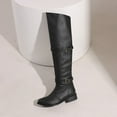 thumbnail image 4 of hopeusnice Women's Buckle Knee High Boots Fold Over Faux Leather Fall Winter Shoes Buckle Decor Comfortable Mid Calf Boots Black 35, 4 of 9