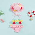 thumbnail image 2 of Infant Girls Swimsuits Tie-Up Tank Tops Ruffles Shorts Sun Hat Bikini Split Swimwear Set, 2 of 7