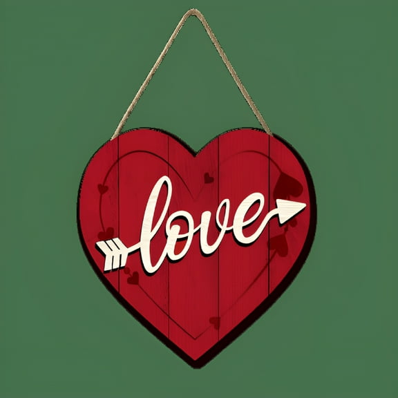 LAMIRO Valentines Day Wooden Door Signs Decoration,Red Heart-Shaped Love Hanging Sign Happy Valentines Day Wall Plaque for Wedding Window Bedroom Decor Indoor Outdoor 12"