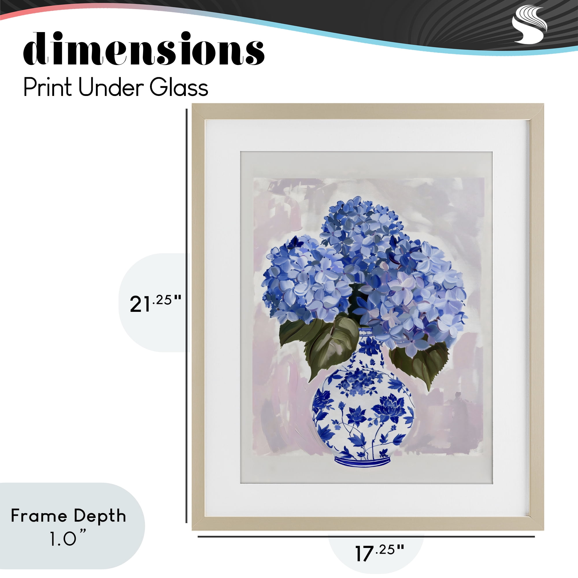 Stupell Industries Blue Hydrangea in Porcelain Vase Birch Framed Print Under Glass, design by The Prints Vibe