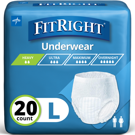 FitRight Incontinence Underwear for Men and Women, Adult Diapers, Extra Absorbent, Large, 40in to 56in, 20 Count