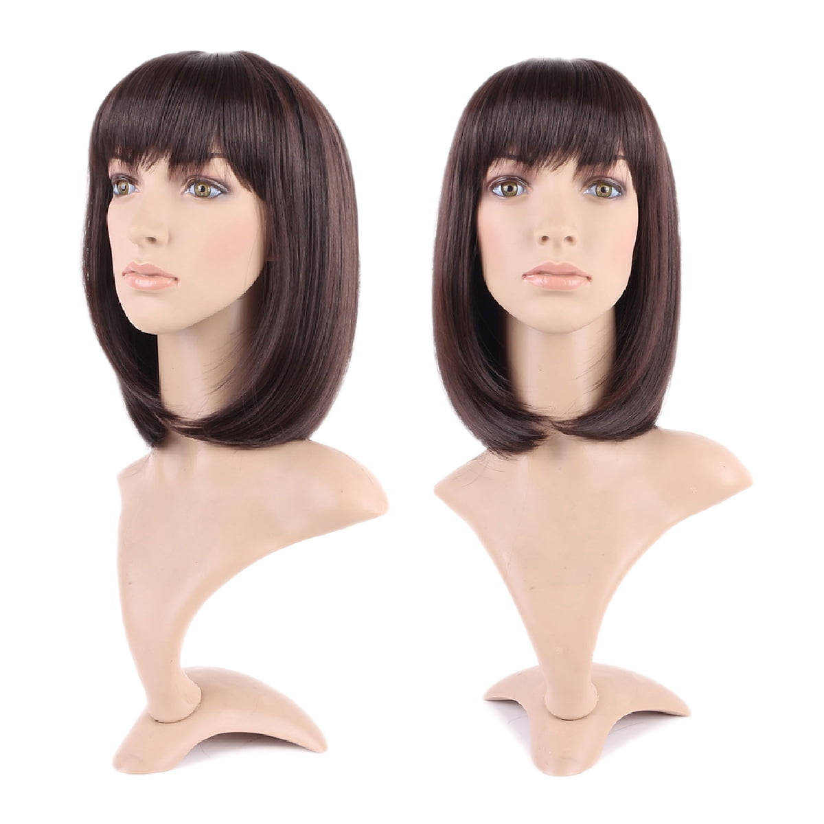 S Noilite Long Curly Synthetic Wig With Bangs Short Hair Wigs Heat Resistant Full Wig Full Head 