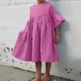 thumbnail image 2 of Tranfacy Robe d'Été pour Filles, Robe à Manches Courtes pour Filles, Robe Unie pour Enfants de Moyenne à Grande Taille, Robe Plissée Décontractée à Col Rond à Manches Mi-Longues, 2 of 4