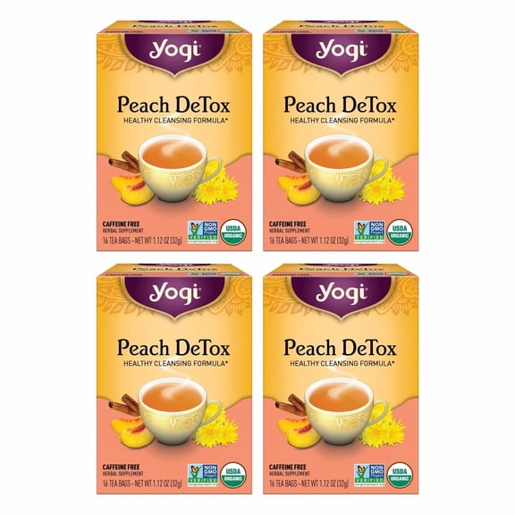 Yogi Tea, Peach DeTox 6 Pack, 96 Herbal Tea Bags, Caffeine Free