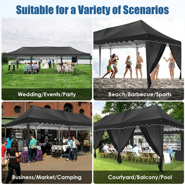 SANOPY 10X30ft Party Tents Heavy Duty Commercial Pop Up Canopy Tent with 8 Sidewalls Suit for 30 Persons Large Wedding Canopy Windproof Waterproof UPF50+ Outdoor Canopy w/Roller Bag &4 Sandbags,Black