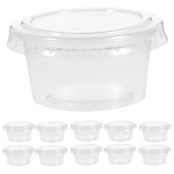 WORGEOUS 100pcs 1 oz Portas de plástico desechables Tazas de porción transparente Contenedor con tapas para yogurt gelaty mousses