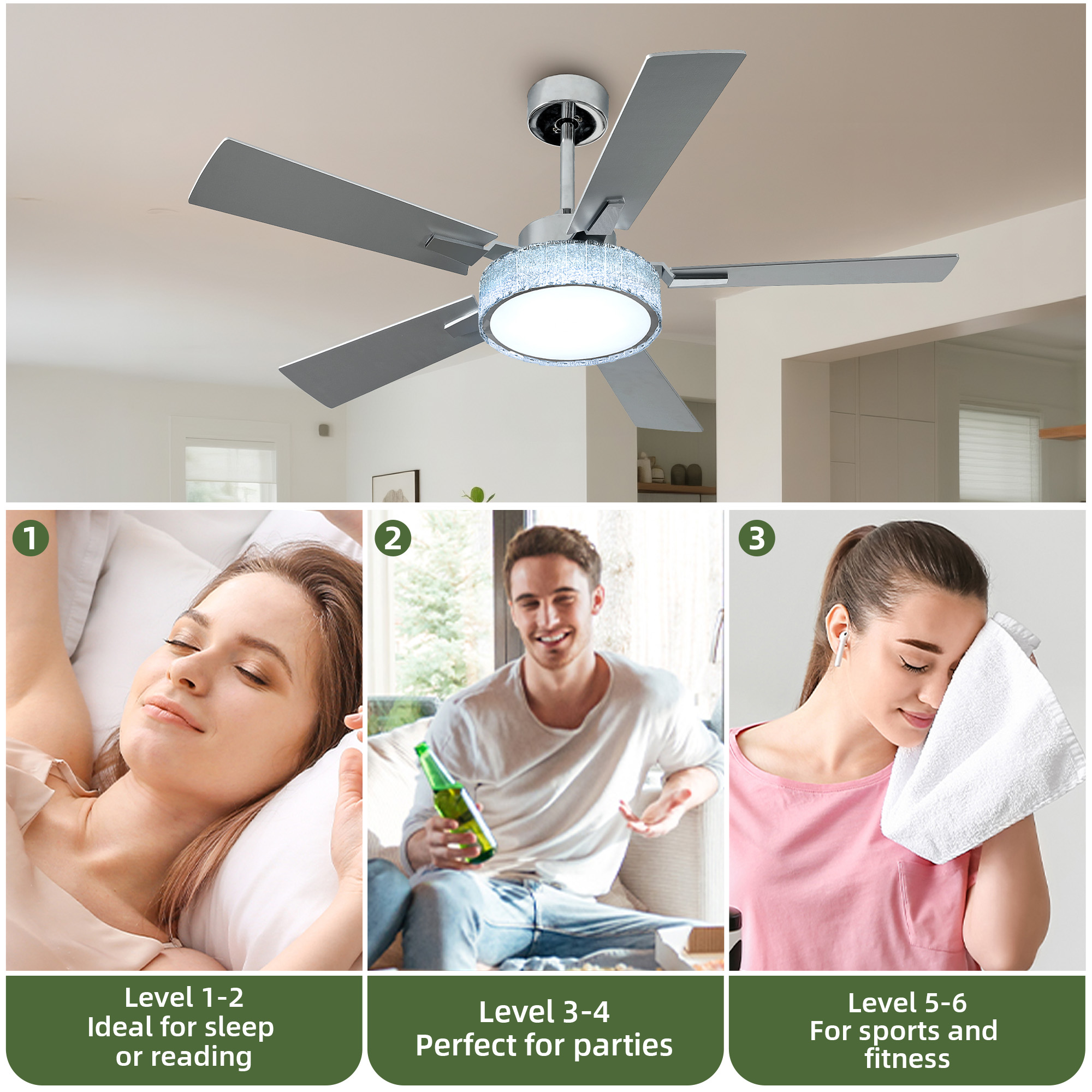 Uforic Modern Ceiling Fans with Lights and Remote & App, 52 Inch Indoor Chandelier Ceiling Fan with Light & Compatible with Alexa