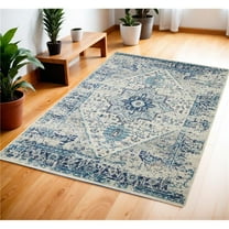 HomeRoots 553269 4 x 6 ft. Floral Medallion Distressed Rectangle Area Rug, Ivory & Light Blue