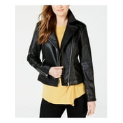 INC Womens Black Faux Leather Motorcycle Jacket Petites PXL
