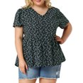 thumbnail image 5 of DARING DIVA Women's Plus Floral V Neck Short Sleeve Peplum Top 1X Navy, 5 of 7
