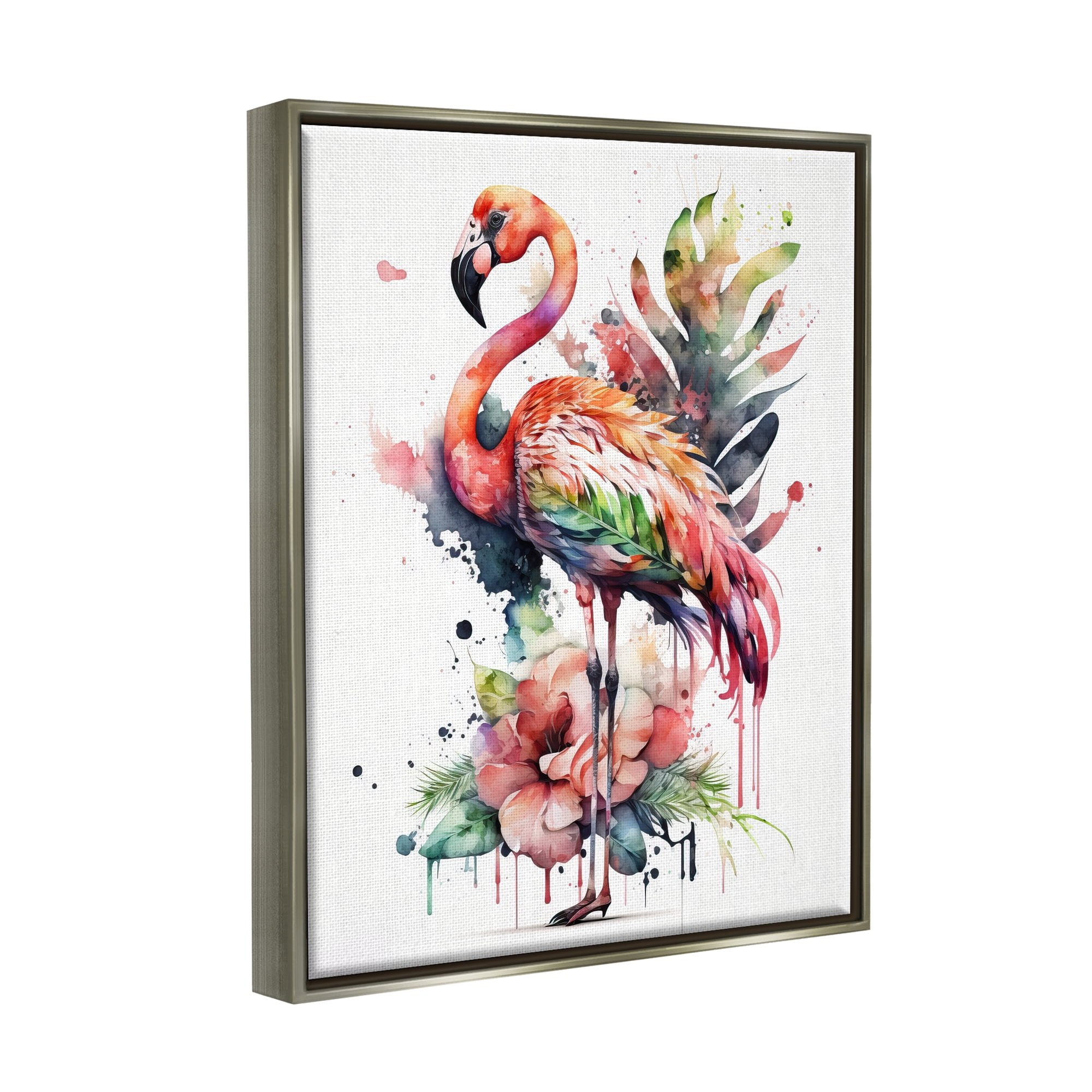 Stupell Industries Modern Splash Flamingo Animals & Insects Painting Gray Floater Framed Canvas Art Print Wall Art, 17 x 21