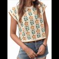 thumbnail image 2 of Suéteres de Punto Bonitos con Cuello Redondo y Mangas para Mujer, Informales, Estampados, de Verano, Color Albaricoque, L, 2 of 10