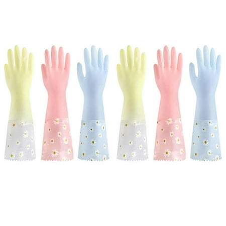 

3Pairs Rubber Latex Gloves 40cm Clean Long Gloves Winter Work Safety Gloves Woman Clean Tool Waterproof Dishwashing Household Yellow Pink Blue