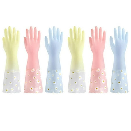 

3Pairs Rubber Latex Gloves 40cm Clean Long Gloves Winter Work Safety Gloves Woman Clean Tool Waterproof Dishwashing Household Yellow Pink Blue