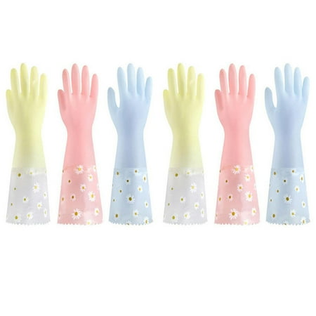 

3Pairs Rubber Latex Gloves 40cm Clean Long Gloves Winter Work Safety Gloves Woman Clean Tool Waterproof Dishwashing Household Yellow Pink Blue