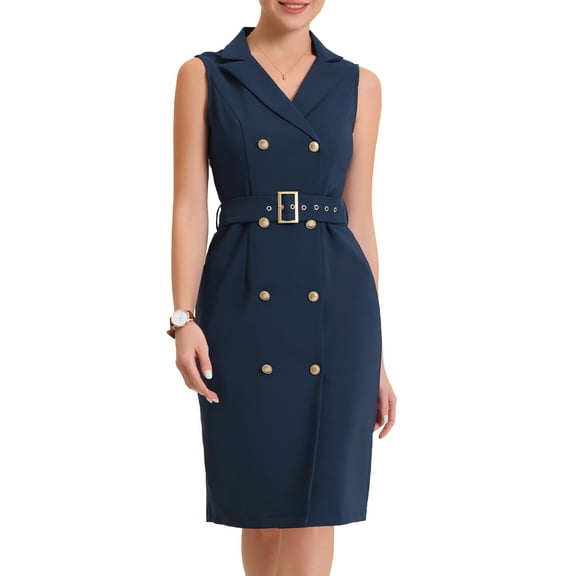 DARING DIVA Sleeveless Notched Lapel Double Breasted Blazer Dresses XS Navy Blue