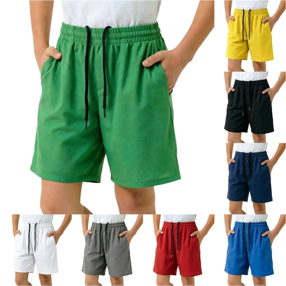 WAYUTE Toddler Kids Boy Athletic Shorts Elastic Drawstring Waistband Breathable Mesh Running Gym Solid Color Workout Shorts Casual School,Green,Size 6 Y-7 Y