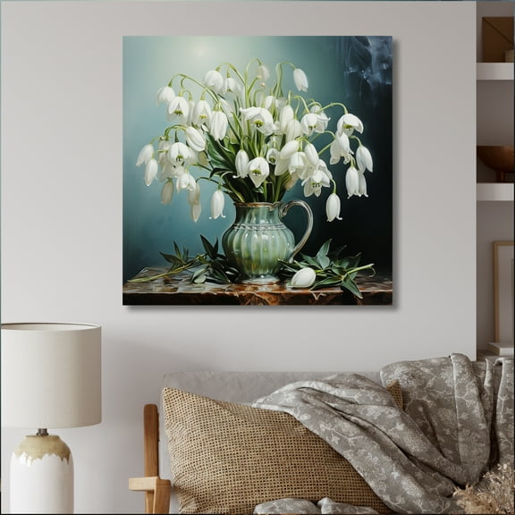 Designart "White Green Snowdrops love expression I" Floral Metal Wall Art Prints