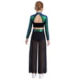 thumbnail image 2 of SiiRoh Girls Modern Jazz Dance Performance Set Sequins Crop Top and Chiffon Wide-Leg Side Slit Pants Green 16, 2 of 7