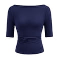 thumbnail image 4 of DHFJKG T Shirts For Women Sexy Slim Fit Basic Tee Comfortable Casual Solid Color Half Sleeve Boat Neck Ribbed Tshirt Stylish Tops, 4 of 4