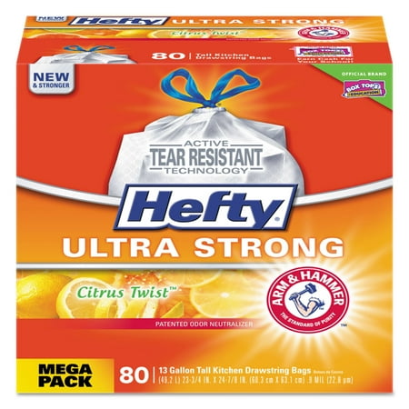 Hefty Citrus Twist Ultra Strong Tall Kitchen Bags, 13 Gallon, 80 Ct