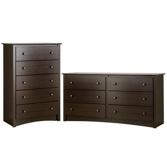 Pemberly Row 2-Piece Set with 5-Drawer Chest and 6-Drawer Dresser in Espresso
