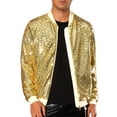 thumbnail image 1 of Chaquetas Varsity de lentejuelas INSPIRE CHIC para hombres, chaqueta bomber de béisbol brillante y reluciente con cremallera para festivales y discotecas, 2XL dorada, 1 of 5