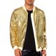 thumbnail image 1 of Chaquetas Varsity de lentejuelas INSPIRE CHIC para hombres, chaqueta bomber de béisbol brillante y reluciente con cremallera para festivales y discotecas, 2XL dorada, 1 of 5