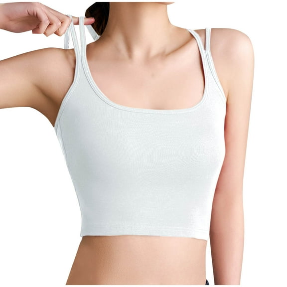 JIUKE Tank Tops for Women Built in Bra Sleeveless Crisscross Back Crop Top Ribbed Knit Undershirts Going out Tops