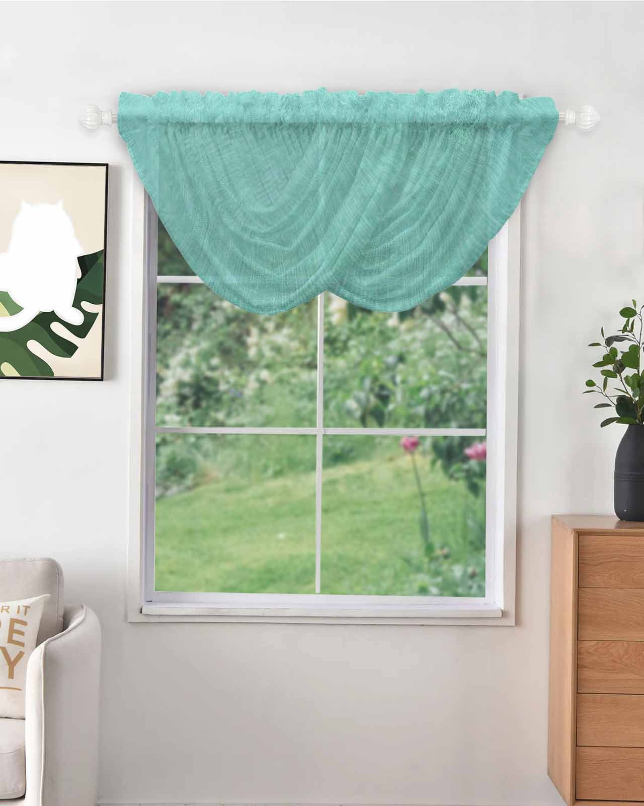Turquoise Waterfall Valances for Windows, Farmhouse Burlap Solid Teal Color Modern Linen Texture Sheer Valance Curtains, Rod Pocket Elegant Swag Valances for Living Room Bedroom, 47.2"x38.5", 2 Panel
