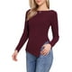 thumbnail image 4 of Camiseta de punto de manga larga INSPIRE CHIC para mujer, cuello barco, dobladillo irregular, camiseta casual de manga larga, color rojo, 4 of 6